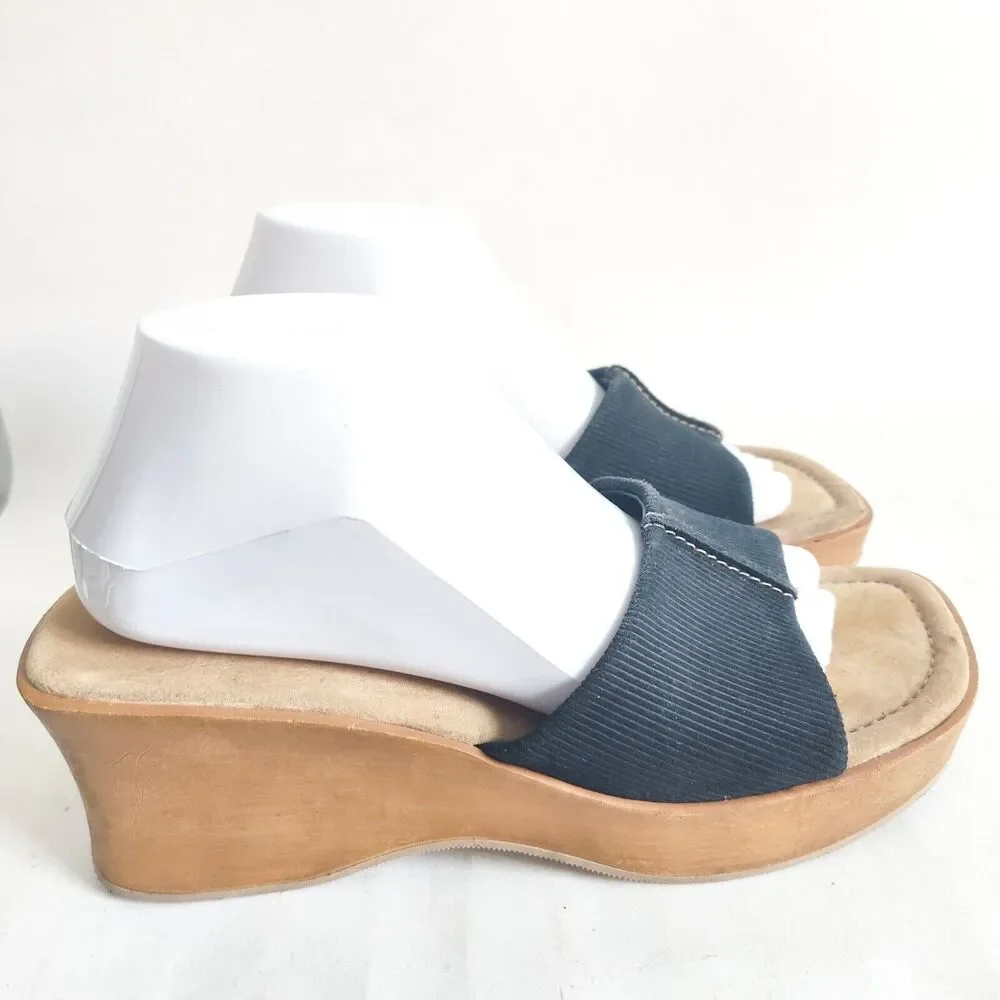 Y2K Lower East Side Vegan Blue Chunky Platform Slip On Sandals‎ Womens Size 10